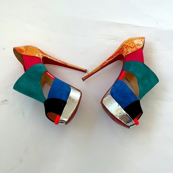 Christian Louboutin Multicolor Suede & Python Pitou Cut Out Pumps 39 - Picture 3 of 11